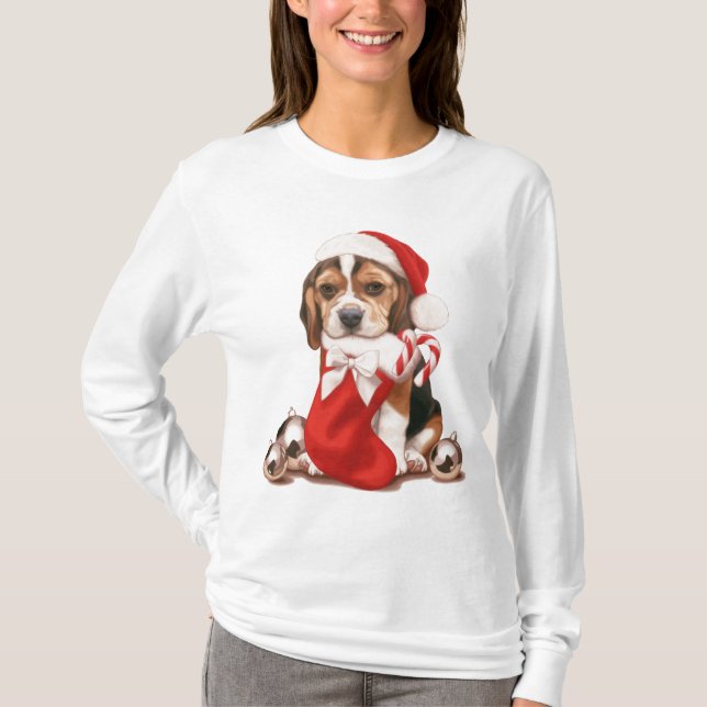 Beagle-Welpen-Weihnachten T-Shirt (Vorderseite)