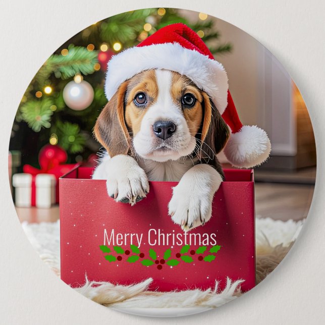 Beagle-Welpen-Weihnachtsdesign, Button (Vorderseite)