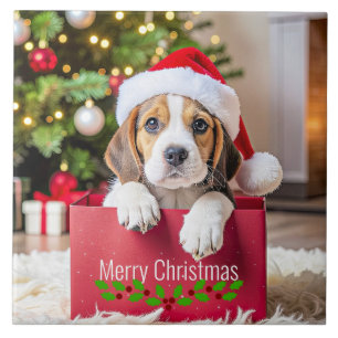 Beagle-Welpen-Weihnachtsdesign, Fliese