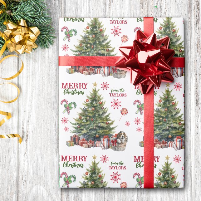 Beagle Welpenhund unter dem Weihnachtsbaum Geschenkpapier (Von Creator hochgeladen)