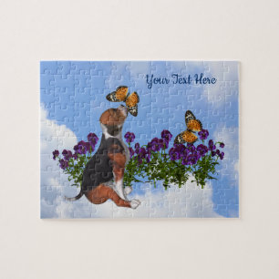 Beagle Welpenschmetterlinge Blume Personalisiert Puzzle