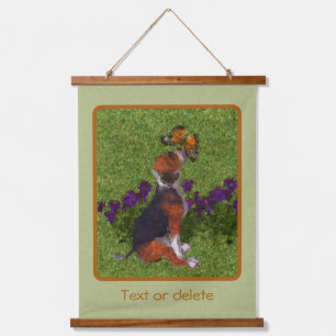 Beagle Welpenschmetterlinge Hunde Kunst Personalis Wandteppich Mit Holzrahmen