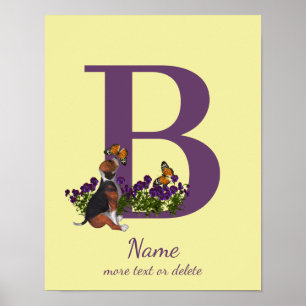 Beagle Welpenschmetterlinge Monogramm Anfangsname  Poster