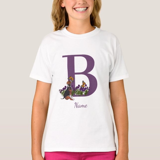 Beagle Welpenschmetterlinge Monogramm Anfangsname  T-Shirt (Vorderseite)