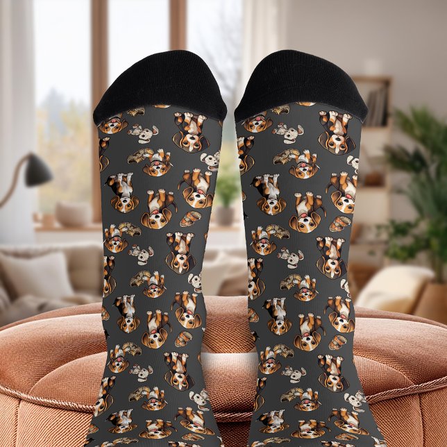 Beagle Welppy Playful Puppies Grau Socken (Beagle Puppy Playful Puppies Gray Socks)