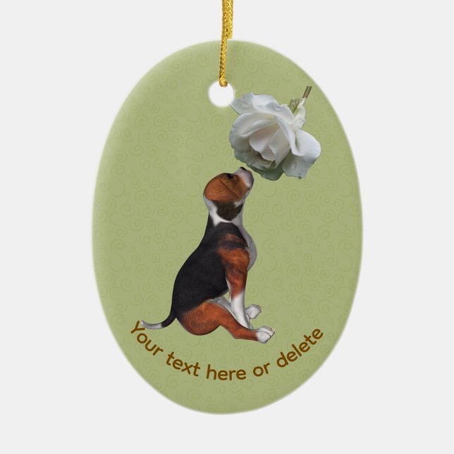 Beagle White Rose Dog Personalisiert Keramik Ornament (Vorne)
