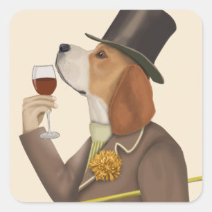 Beagle Wine Snob Quadratischer Aufkleber