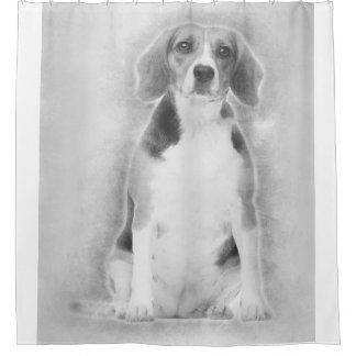 Beagle wird mit einem silbernen Hintergrund Gezeic Duschvorhang