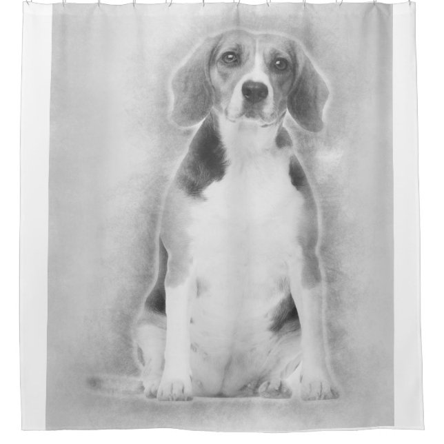 Beagle wird mit einem silbernen Hintergrund Gezeic Duschvorhang (Vorderseite)