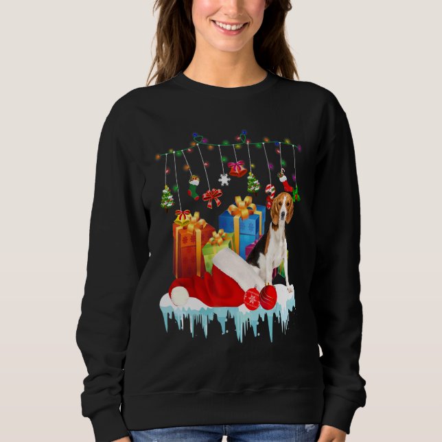 Beagle Xmas Hund Weihnachtsmannmütze Sweatshirt (Vorderseite)