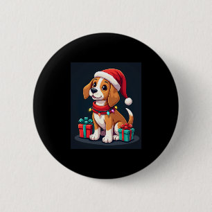 Beagle Xmas Lighting Santa Beagle Dog Weihnachten Button