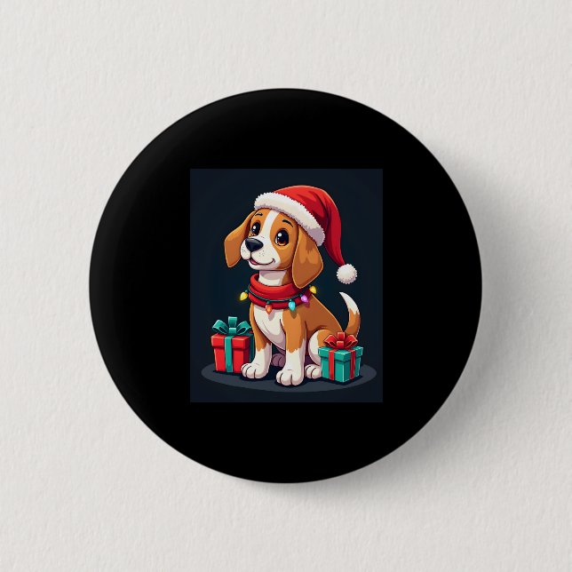 Beagle Xmas Lighting Santa Beagle Dog Weihnachten Button (Vorderseite)