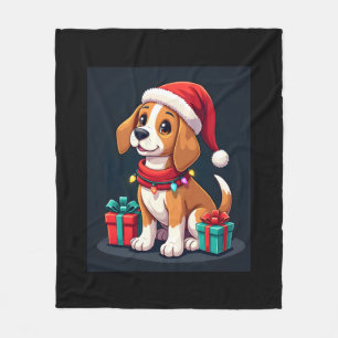 Beagle Xmas Lighting Santa Beagle Dog Weihnachten Fleecedecke