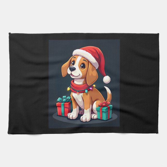 Beagle Xmas Lighting Santa Beagle Dog Weihnachten Geschirrtuch (Horizontal)