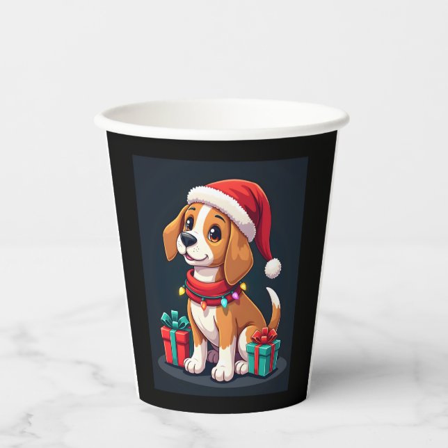 Beagle Xmas Lighting Santa Beagle Dog Weihnachten Pappbecher (Vorderseite)