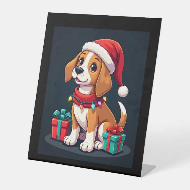Beagle Xmas Lighting Santa Beagle Dog Weihnachten Sockelschild (Vorderseite)