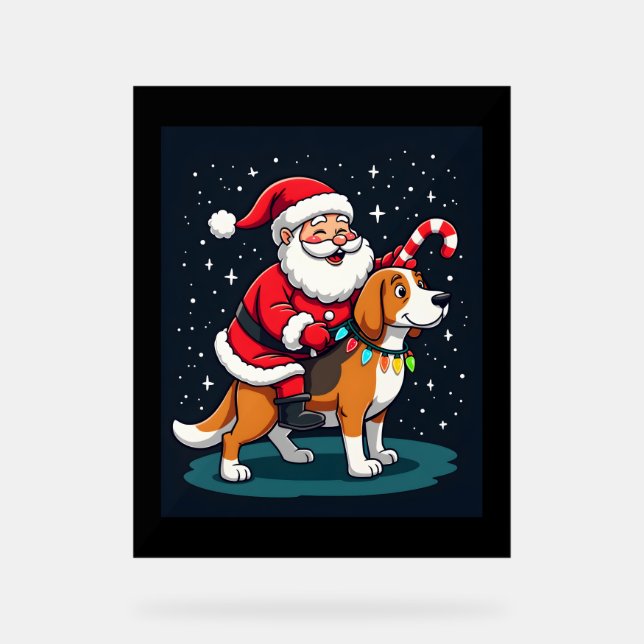 Beagle Xmas Lighting Santa Riding Beagle Dog Chris Acrylschild (Vorderseite)