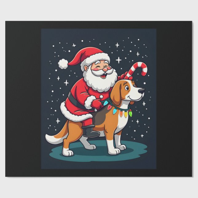 Beagle Xmas Lighting Santa Riding Beagle Dog Chris Geschenkpapier (Flach)