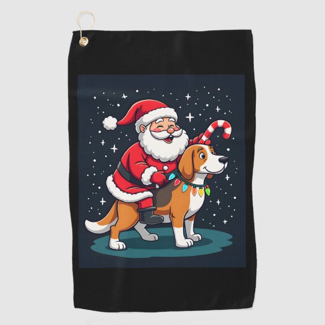 Beagle Xmas Lighting Santa Riding Beagle Dog Chris Golfhandtuch (Vorderseite)