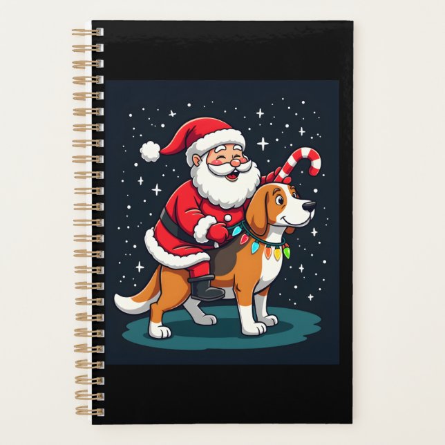 Beagle Xmas Lighting Santa Riding Beagle Dog Chris Planer (Vorderseite)