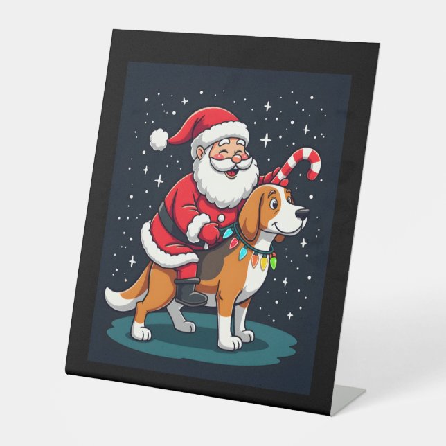 Beagle Xmas Lighting Santa Riding Beagle Dog Chris Sockelschild (Vorderseite)