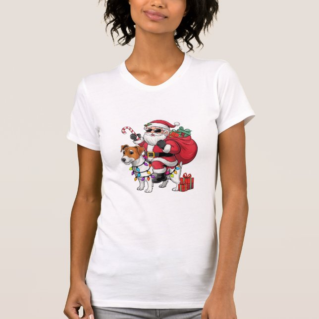 Beagle Xmas Lighting Santa Riding Beagle Dog Chris T-Shirt (Vorderseite)