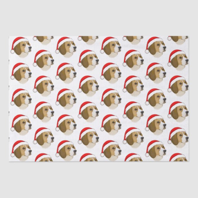 Beagle zu Weihnachten in einer Weihnachtsmannmütze Seidenpapier (Vorderseite)