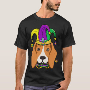 Beaglegesicht mit Mardi-Gras-Perlen und Narrenhut T-Shirt