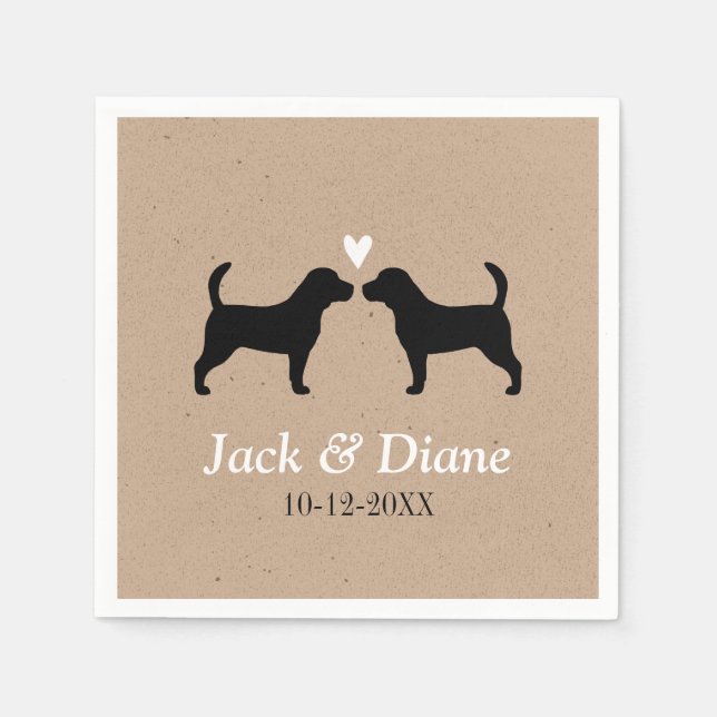 Beagles Hochzeitscouple mit benutzerdefiniertem Te Serviette (Vorderseite)