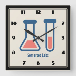 Beaker & Test Tube Science Themed Quadratische Wanduhr