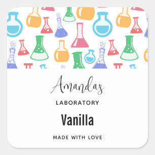 Beakers and Flask Fun Muster Candle Business Quadratischer Aufkleber