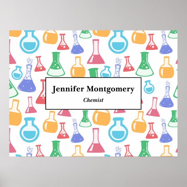 Beakers and Flask Fun Science Pattern Business Poster (Vorne)