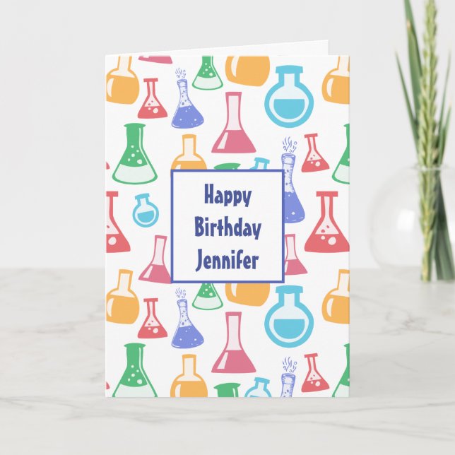 Beakers and Flask Fun Science Pattern Geburtstag Karte (Vorderseite)