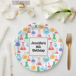 Beakers and Flask Fun Science Pattern Geburtstag Pappteller
