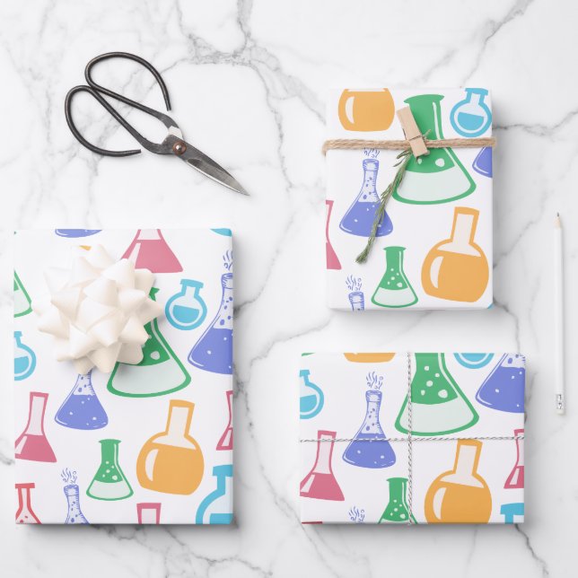 Beakers and Flask Fun Science Pattern Geschenkpapier Set (Vorderseite)