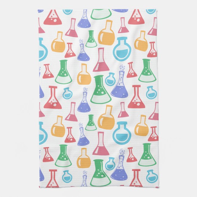 Beakers and Flask Fun Science Pattern Geschirrtuch (Vertikal)