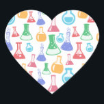 Beakers and Flask Fun Science Pattern Herz-Aufkleber<br><div class="desc">Sticker mit einem lustigen und farbenfrohen Muster. Wissenschaftler schauen mit Beakern und Flaschen verschiedener Formen und Größen in hellen,  fröhlichen Farben.</div>