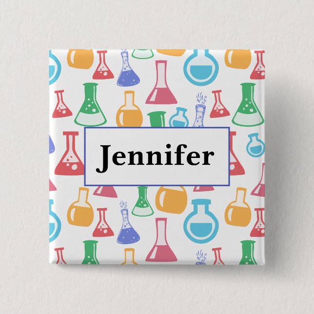 Beakers and Flask Fun Science Pattern mit einem Na Button (Vorderseite)
