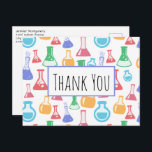 Beakers and Flask Science Pattern Vielen Dank Postkarte<br><div class="desc">Vielen Dank Postcard mit einem lustigen und farbenfrohen Muster. Wissenschaftler schauen mit Beakern und Flaschen verschiedener Formen und Größen in hellen,  fröhlichen Farben.</div>