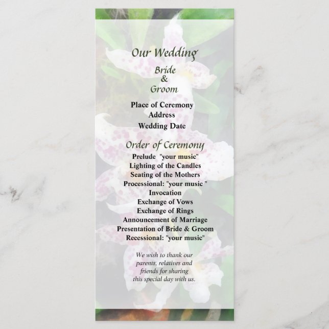 Beallara Orchids Wedding Program Programm (Vorderseite)