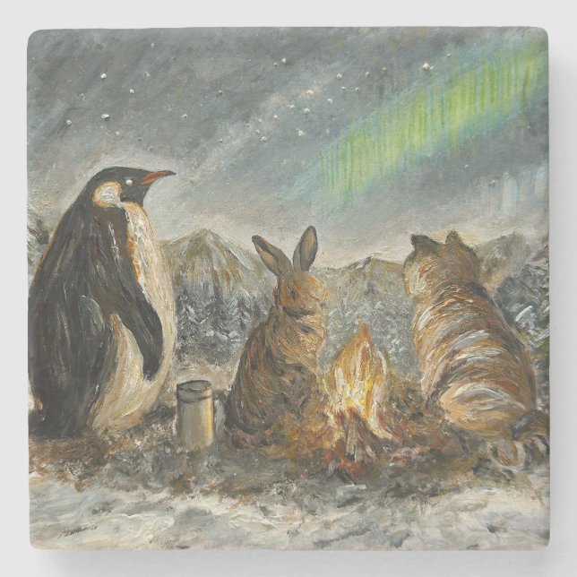 Beam Lingering Whimsical Aurora Animals Painting Steinuntersetzer (Vorderseite)