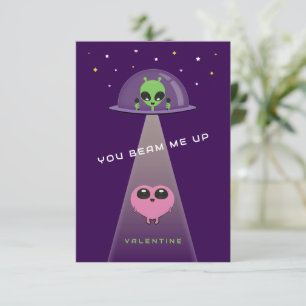 Beam Me Up UFO-Kinder-Valentinskarte Lila und Ro Dankeskarte
