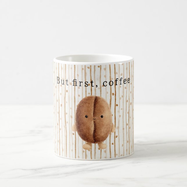 Bean But First Coffee Brown Dots Stripes Kaffeetasse (Mittel)