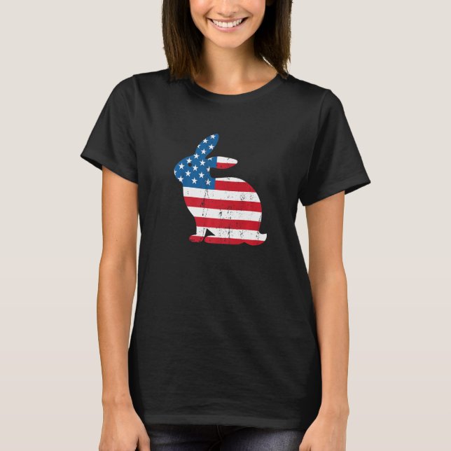 Beängstigend amerikanische Flagge Patriotic Bunny  T-Shirt (Vorderseite)