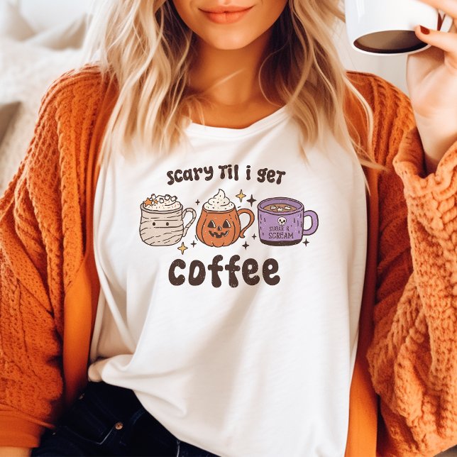Beängstigend, bis ich Coffee Retro Halloween krieg Tri-Blend Shirt (Von Creator hochgeladen)