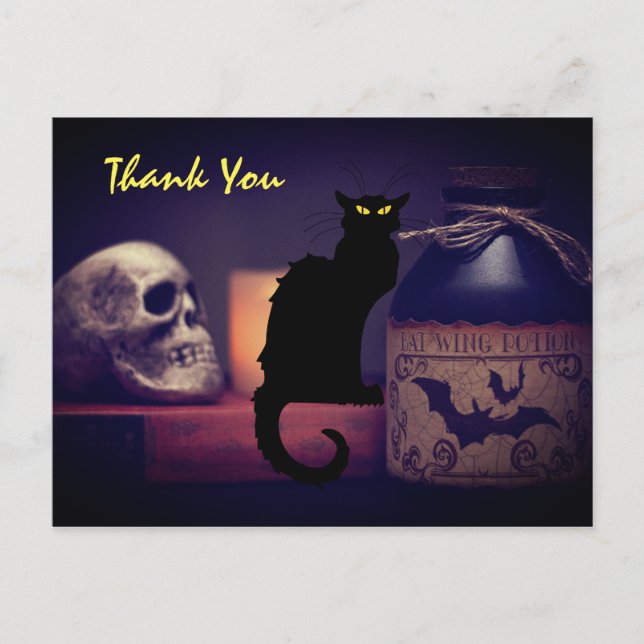 Beängstigend Black Cat und Skull Halloween Vielen  Postkarte (Vorderseite)