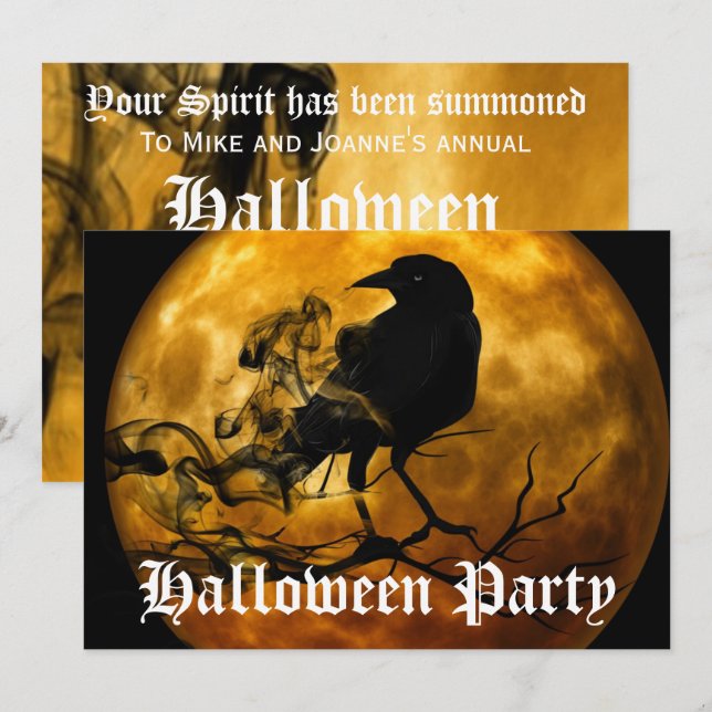 Beängstigend Black Raven Full Moon Halloween-Party Einladung (Vorne/Hinten)
