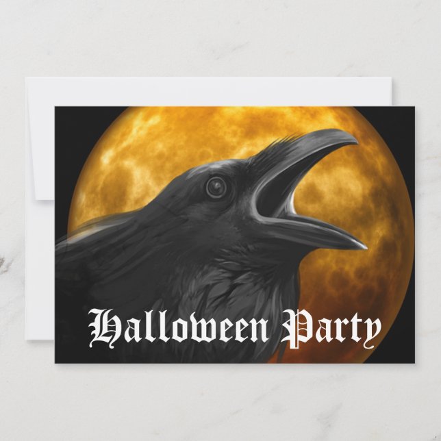 Beängstigend Black Raven Full Moon Halloween-Party Einladung (Vorderseite)