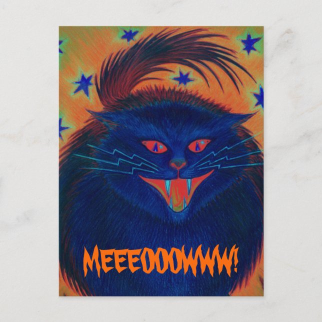 Beängstigend Cat Blue 'MEEEOOOOWWW' Postkarte (Vorderseite)