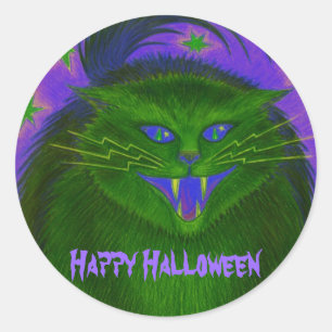 Beängstigend Cat Green 'Happy Halloween' Aufkleber